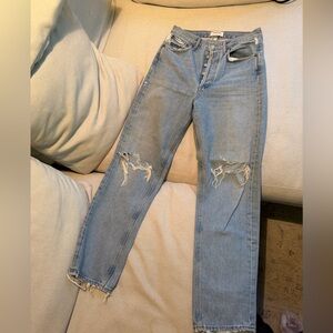 Agolde Women's Faded Blue Ripped Straight Leg Jeans